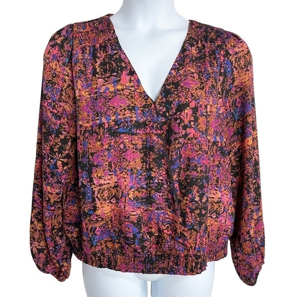 ALLISON Joy Evereve Penelope Multicolor Abstract Print Long Sleeve Wrap Top Sz L - Picture 3 of 9